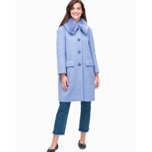 Kate Spade Faux Fur Trim Coat Periwinkle Blue